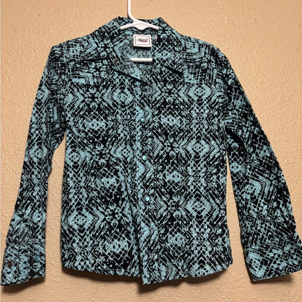 Cruel Girl Blue and Black Patterned Blouse